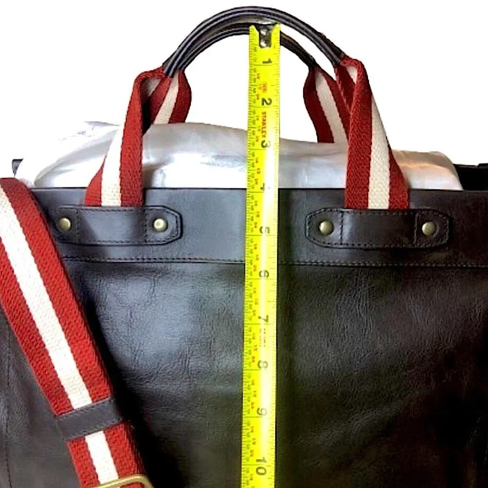BALLY Brown Leather Trainspotting Work Bag Red Stripe Adjustable Shoulder Strap - Picture 13 of 16